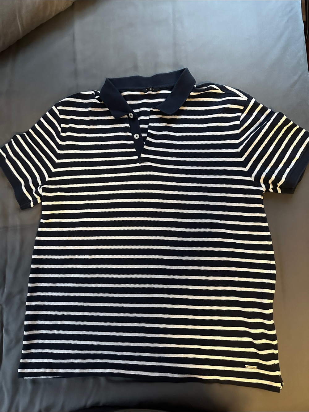 Massimo Dutti Navy and White Striped Polo Shirt